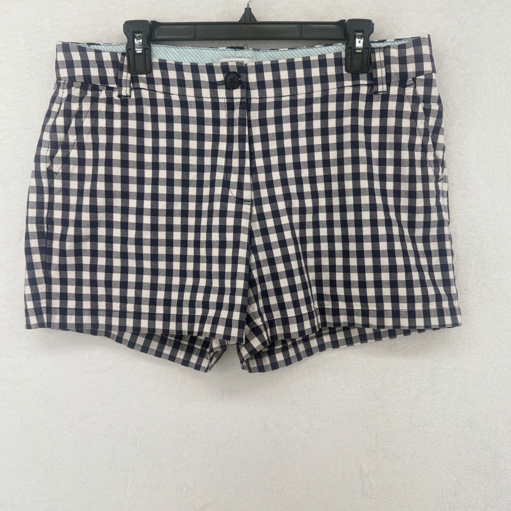 Crown & Ivy Gingham Shorts Womens 12 Navy Blue White Preppy Checkered Stretch